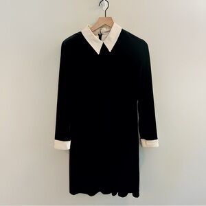 Talbots Velvet Collar Dress Size 8 Black Vintage Long Sleeve Knee Length 90s